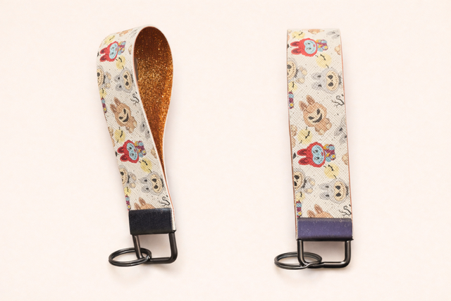 Labubu Jack & Sally Nightmare Before Christmas Wristlet Keychain | Leather Key Fob